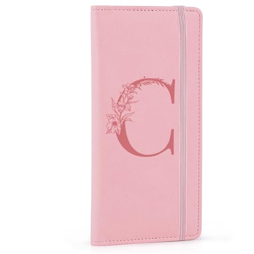 MHJY Checkbook Covers for Personal Checkbook, RFID Blocking Checkbook Holder Alphabet Checkbook Cover for Duplicate Checks, Pink C