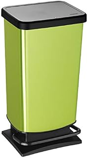 Rotho, Paso, Dustbin 40l with pedal and lid, Plastic (PP) BPA silver metallic, 40l (35,3 x 29,5 x 67,6 cm)