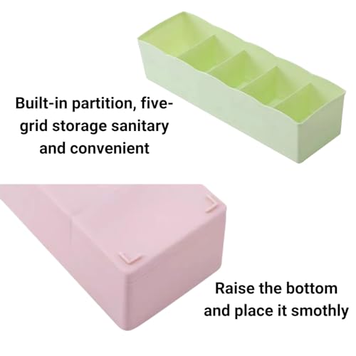 Image of 8 Piece 5-Grid Plastic Storage Box Drawer Organizer, Underwear Innerwear Socks Undergarments Storage Drawer Organiser