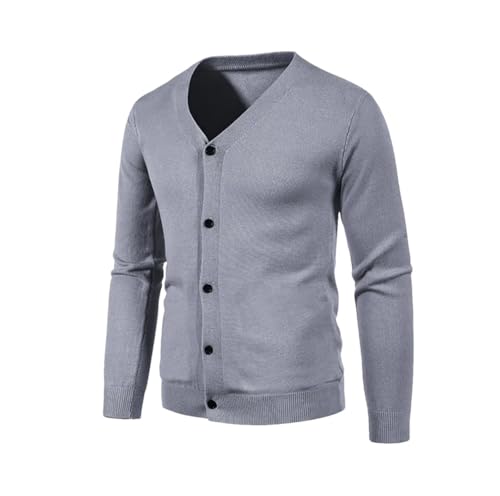 Men's V-Neck Knitted Cardigan - Slim Fit Solid Color Casual Long Sleeve Korean Style Sweatercoat