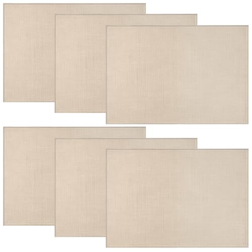 Niviy Beige Placemats Set of 6, 12x18 Inch Washable Easy to Clean Heat-Resistant Anti-Skid Beige Placemats for Holiday Party Kitchen Dining Room Decoration