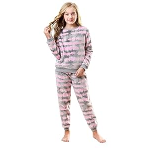 V.&GRIN Pijama de forro polar para niñas, suave y acogedor conjunto de sudadera y pantalones para niños de 7 a 16 años