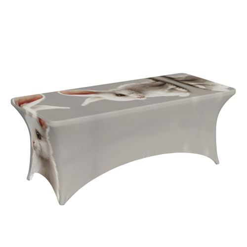 Nappe extensible imprimé lapin blanc en élasthanne infroissable