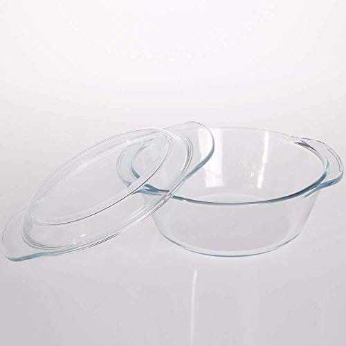 Image of Femora Borosilicate Glass Casserole Deep Round Oven and Microwave Safe Serving Bowl with Glass Lid, 700 ml