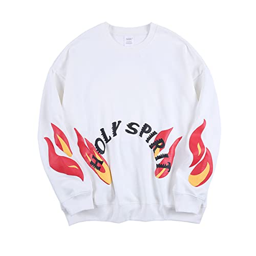 DONCARE Holy Ky Hoodie For Men Pullover Fleece Crewneck Sweatshirt Long Sleeve Hoodie Top White