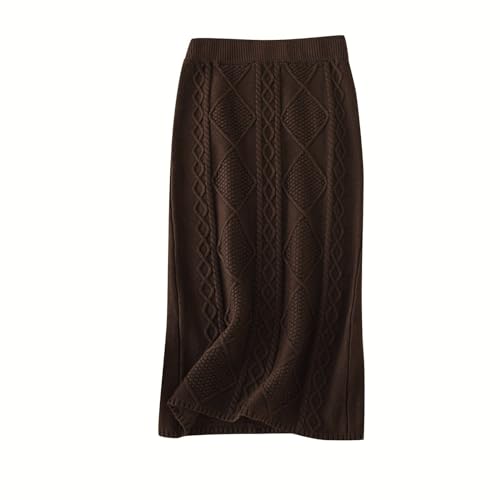 Generisch ·2025 Falda de punto de lana gruesa de invierno para mujer, falda larga recta de cadera que realza la figura para mujer, café, talla única