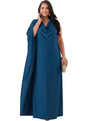 Image of KOH KOH Womens Long Cowl Neck Flowy Grecian Goddess Cape Sleeve Maxi Dress