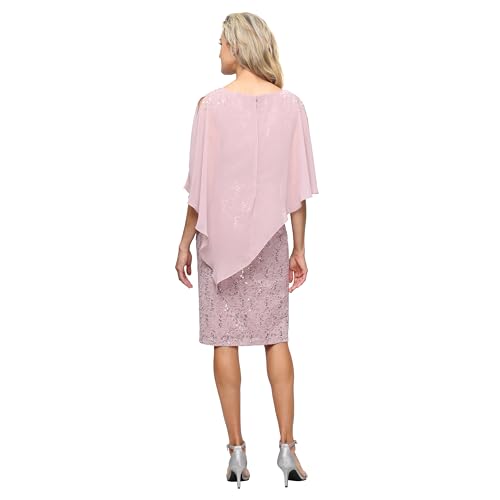 Image of S.L. Fashions Women's Short Sequin Lace Beaded Capelet Overlay Dress