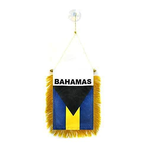 AZ FLAG - Fanion Bahamas Pour Décoration Voiture Avec Ventouse et Franges Dorées - Mini Drapeau Bahaméen - 13x10 cm