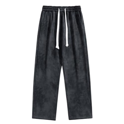 Men's Stylish and Comfortable Loose Suede Trousers, Fall Casual Elastic Waist Drawstring Sweatpants with Pockets