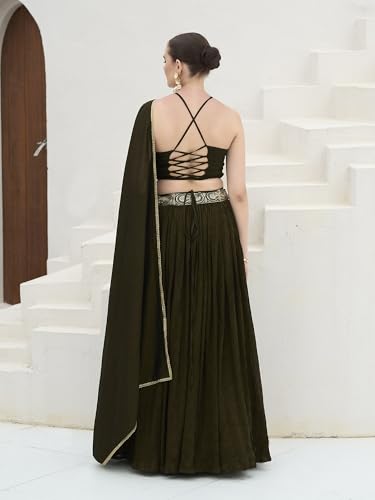 Image of PURVAJA Women's Silk Semi-Stitched Lehenga choli