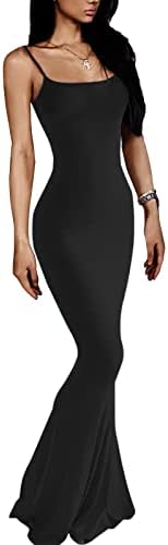 VIUTIL Women's Sexy Bodycon Maxi Dress Sleeveless Backless Tight Lounge Slip Long Dress 2023 Summer, Black, Small