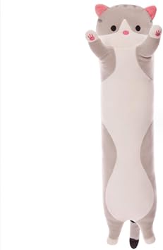 Long Plush cat Pillow, Soft and Cosy, Suitable for Birthday, Party, 1 Piece 27.5Inch, Grey