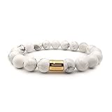 Morchic White Howlite Natural Gemstone Mens Stretch Bracelet, Genuine Energy Stone Semi Precious 10m