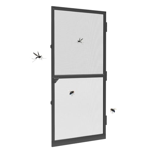 LZQ Fliegengitter Tür Insektenschutz 120×240 cm Fliegengittertür mit Aluminiumrahmen Mückenschutz Mückengitter Tür aus Fiberglasgewebe Fliegenschutzgitter für Balkon- und Terrassentür Schwarz