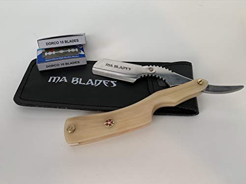 MA BLADES Bone Color Handle Professional Straight Razor/20 Disposable Razors