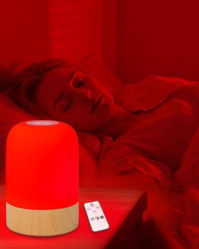 Aoife 670nm Red Light Sleep Lamp Night Light for Bedside Sleep with 4 Color Modes Red Warm White Natural Cool White 10 Brightness Levels Touch & Remote Control Timer for Bedroom or Hanging Use