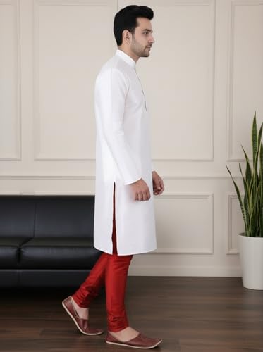 Image of Sadree Men's Silk Blend Mandrin Collor Full Sleeve Knee Length Indian Kurta Chudidar Pyjama Set