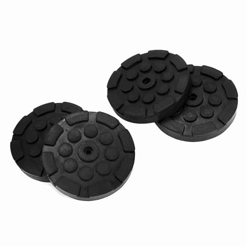 Image of 4 Pcs Universal Rubber Lift Pad for Car Jacking, 120mm Diameter x 15mm Thick Round Adapter with 11mm Center Hole, Compatible with Floor Jacks, Jack Stands