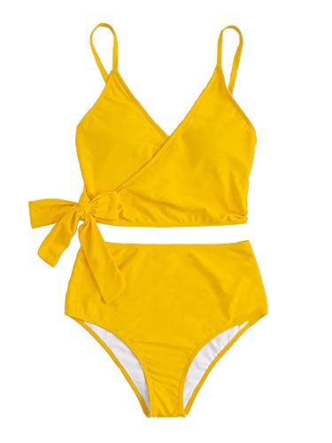 Photo 1 of **USED** SweatyRocks Women's Two Pieces Swimsuit Solid Color Tie Side Top High Waisted Bikini Set X-Large Yellow