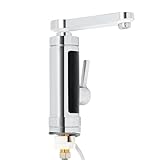 Elektrischer Wasserhahn, 3000W, Silber, Edelstahl und ABS, 360° Drehbar, LED-Temperaturanzeige, IPX4, Sofortheizung, 18.5x20.5cm