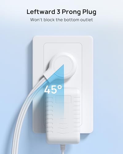 Image of TROND Leftward Flat Plug Extension Cord 12ft for Small Tight Spaces, White | Low Profile 3 Sided Power Cube Fit Large Plug, 16 AWG, 13 A for Indoor Home Office Kitchen Behind Bed Furniture, ETL Listed