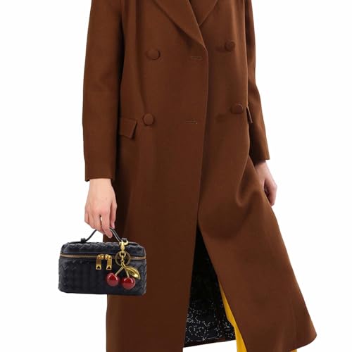 Image of Woven Crossbody Bags for Women Trendy Clutch Purse Bag Small Top Handle Leather Handbag with Cherry Charm (Black)