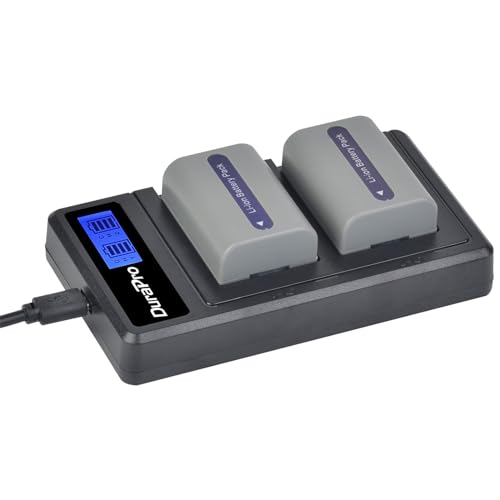 DuraPro Lot de 2 batteries NP-FP50 + chargeur LCD double USB pour Sony DVD203E, DVD205E