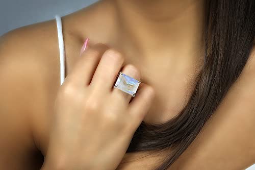 Auffälliger Mondstein in 925 Sterling Silber - Mode, Statement, Bohème-Schmuck - Individuelle Edelstein Mondstein Ringe für Frauen - Elegantes Juni Geburtsstein Geschenk für Sie - mit Schmuck-Box - Image 3