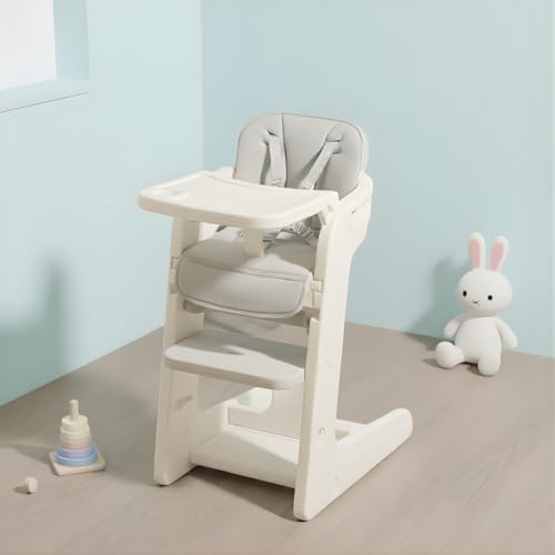 Image of Miniture NUBO Premium High Chair for Baby, Modern Height Adjustable Seat and Footrest, Smart & Sleek Triangular Design, Easy to Clean Detachable Meal Tray for 6 Months to 8 Years Kids |(White & Gray)