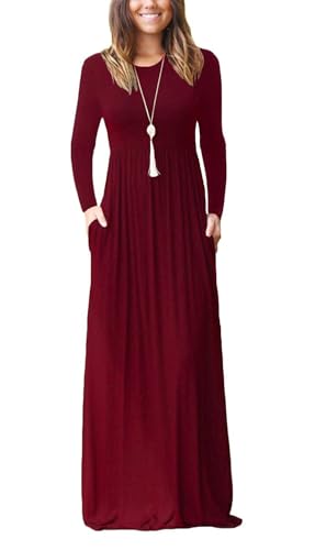 Image of EUOVMY Women's Long Sleeve Loose Maxi Dresses Casual Long Dresses with Pockets