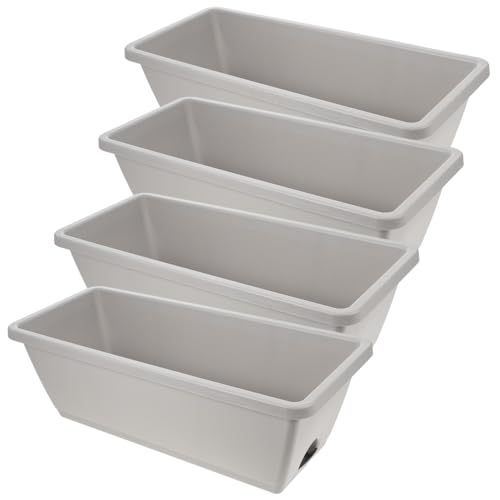 Milisten 4 Ensembles Jardinière Rectangulaire Plastique avec Réservoir Eau Bac à Plantes pour Rebord de Fenêtre de Potager Intérieur et Extérieur Gris Moyenne