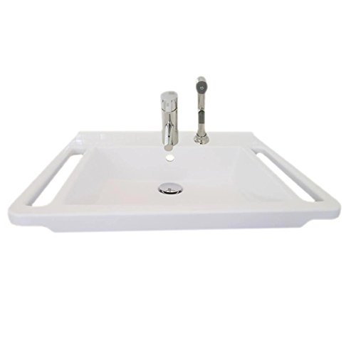 Preisvergleich Produktbild KIBOMED GTM-601 Waschbecken mit Überlauf-Schutz + behindertengerechter Armatur 201 inkl. Handbrause / 600x555 mm / Weiß / frontale Haltegriffe + seitliche Handtuchhalter / Rollstuhl unterfahrbar