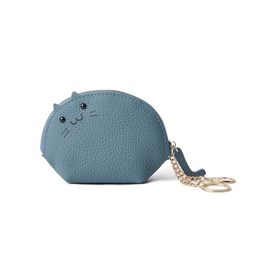 Image of Doris&Jacky Small Leather Coin Purse for Women, Mini Cat Coin Pouch And Animal Zipper Card Holder Wallet With Keychain (4-Light Blue)