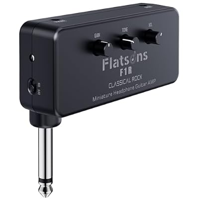 Flatsons F1R Mini Guitar Headphone Amp, Distortion Timbre Electric Guitar Headphone Amplifier with 3.5mm Earbud/AUX Jack, Classic Rock Tone Portable Amp for Silent Practice Indoor Travel Night