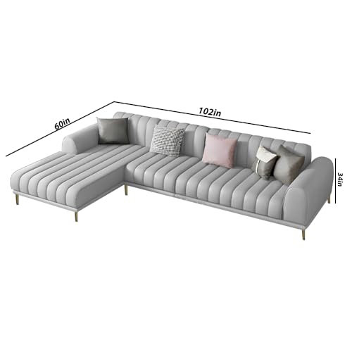 Image of Casaliving Herrick LHS 6 Seater L Shape Sofa Set with 2 Puffy for Living Room (Grey) Premium Velvet Fabric Sofa