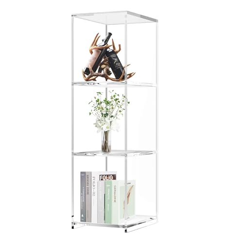 Vakiorn 31.5" Acrylic Bookcase, 3-Tier Floor Standing Acrylic Bookshelf, Sturdy Open Display Storage, Clear Bookshelf, Modern High Transparency Organizer for Bedroom, Bathroom, Home Office