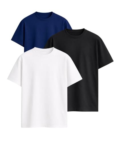 Image of VEL Plain 240 GSM Heavy Cotton Oversized T-Shirt Baggy Fit Drop Shoulder Half Sleeves Round Neck Solid Pure 100% Cotton T-Shirt for Men (Pack of 3)
