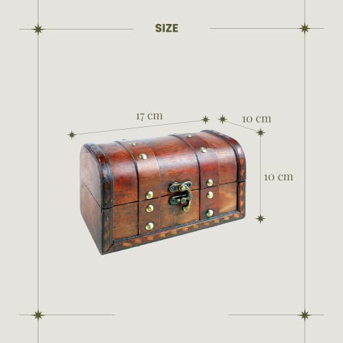 Brynnberg - Pirate Treasure Chest Storage Box - Ligero Alexa 17x10x10cm - Durable Wooden Treasure Chest with Lock - Unique Handmade Decorative Wood Storage Box - Vintage Wood Chest Box - The Best Gift