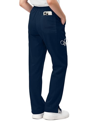 Image of 4-Way Stretch Rayon Blend Scrub Pants Women Mid Rise Relaxed Fit 31 inch Inseam | Flare Scrub Pants with 5 Pockets, Drawstring Waist, Easy-Care Fabric, and Comfortable Fit for Long Healthcare Shifts