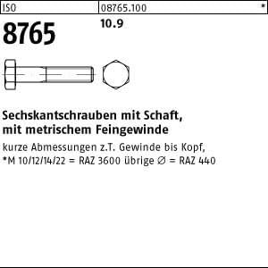 ISO 8765 Sechskant-Schaftschraube Feingewinde M14x160 Stahl 10.9 blank 25 Stk