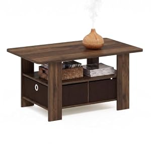 Furinno Andrey Coffee Table with Bin Drawer, Columbia Walnut/Dark Brown