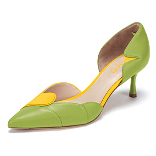 Image of XYD Women's Pumps, Elegant Pointed Toe, D'Orsay Kitten Low Heels, Rhinestone Studs, Slip-On Satin Shoes for Wedding