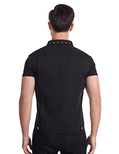 Image of Men's Punk Rock Sleeveless Denim Jean Vest Jacket With Rivets