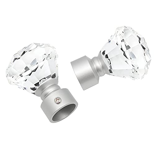 Orger 2 Pack 1 Inch Diameter Crystal Curtain Rod With Diamond Designed Finials, Decorative Single Drapery Rod Adjustabe Length From 22" Extends To 42", Satin Nickel Window Treatment Rod For Home Decor #TOP1
