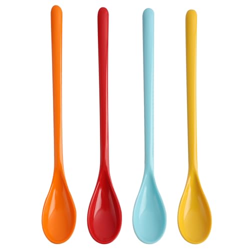 Cuchara de plástico, cuchara de color, cuchara larga de plástico para huevos, cuchara de mermelada, mango largo, para porcelana de imitación, vajilla, cocina, café, bebidas, huevos, helado, yogur (4