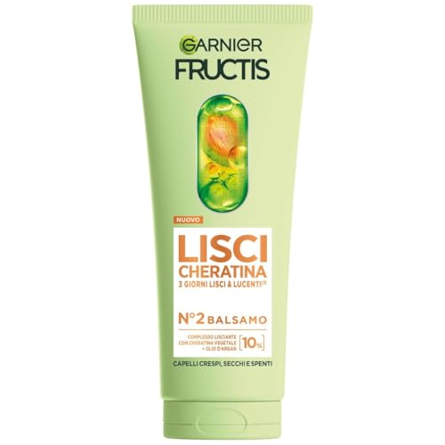 Garnier Fructis Balsamo, Per Capelli Lisci e Lucenti a Lungo, Effetto Anti-Crespo, Trattamento Lisciante alla Cheratina Vegetale e Olio di Argan, Lisci Cheratina, 200 ml