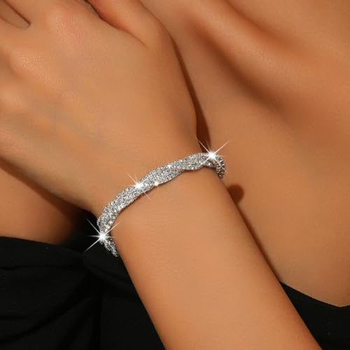 MIFYNN Rhinestone Bracelet for Women Elegant Crystal Stretch Bracelet Sparkling Cubic Zirconia Bracelets Prom Party Wedding Bangles Jewelry for Women3
