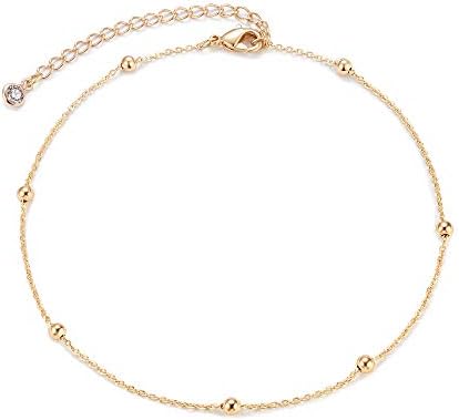 MEVECCO Anklet for Women Gold Ball Bead Chain Station 14K Gold Plated Dainty Boho Beach Summer Simple Foot Jewelry Ankle Bracelet for Girls
