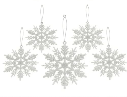 Jecdfs 24 Fiocchi di Neve Bianchi Glitterati da Appendere - Decorazioni per Albero di Natale, Finestra e Festività - Accessori Fai da Te per Matrimonio e Decorazioni Stagionali